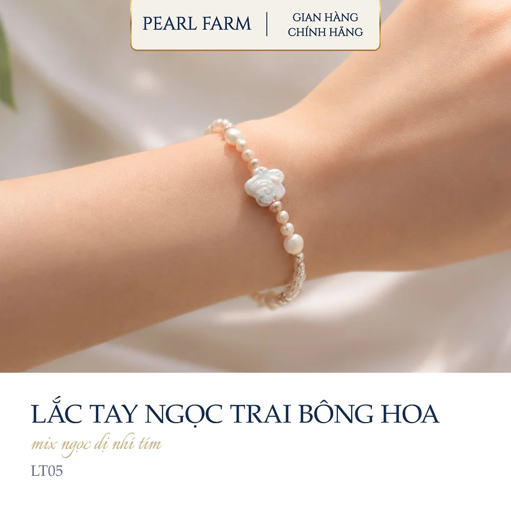 Lắc Tay Ngọc Trai Dị Tím Mix Bông Hoa Viên Chủ - Ảnh 3
