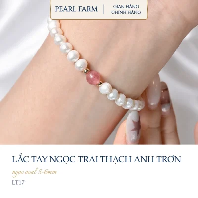 Lắc Tay Ngọc Trai 5-6mm Ít Tì Mix Đá Thạch Anh Hồng Trơn Sang Trọng