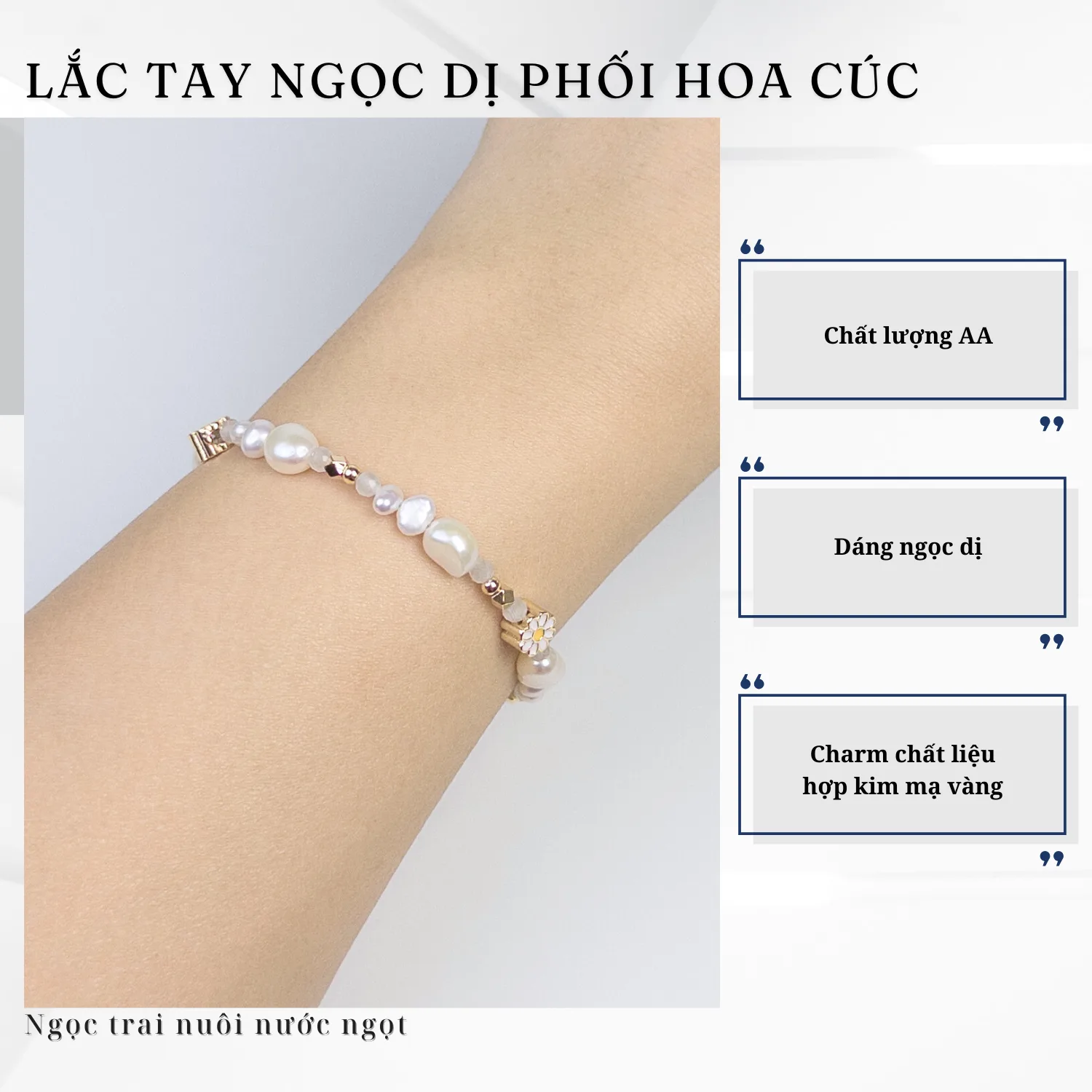 Lắc Tay Ngọc Trai Dáng Dị Mix Hoa Cúc Mùa Hè Năng Động Trẻ Trung - Ảnh 5