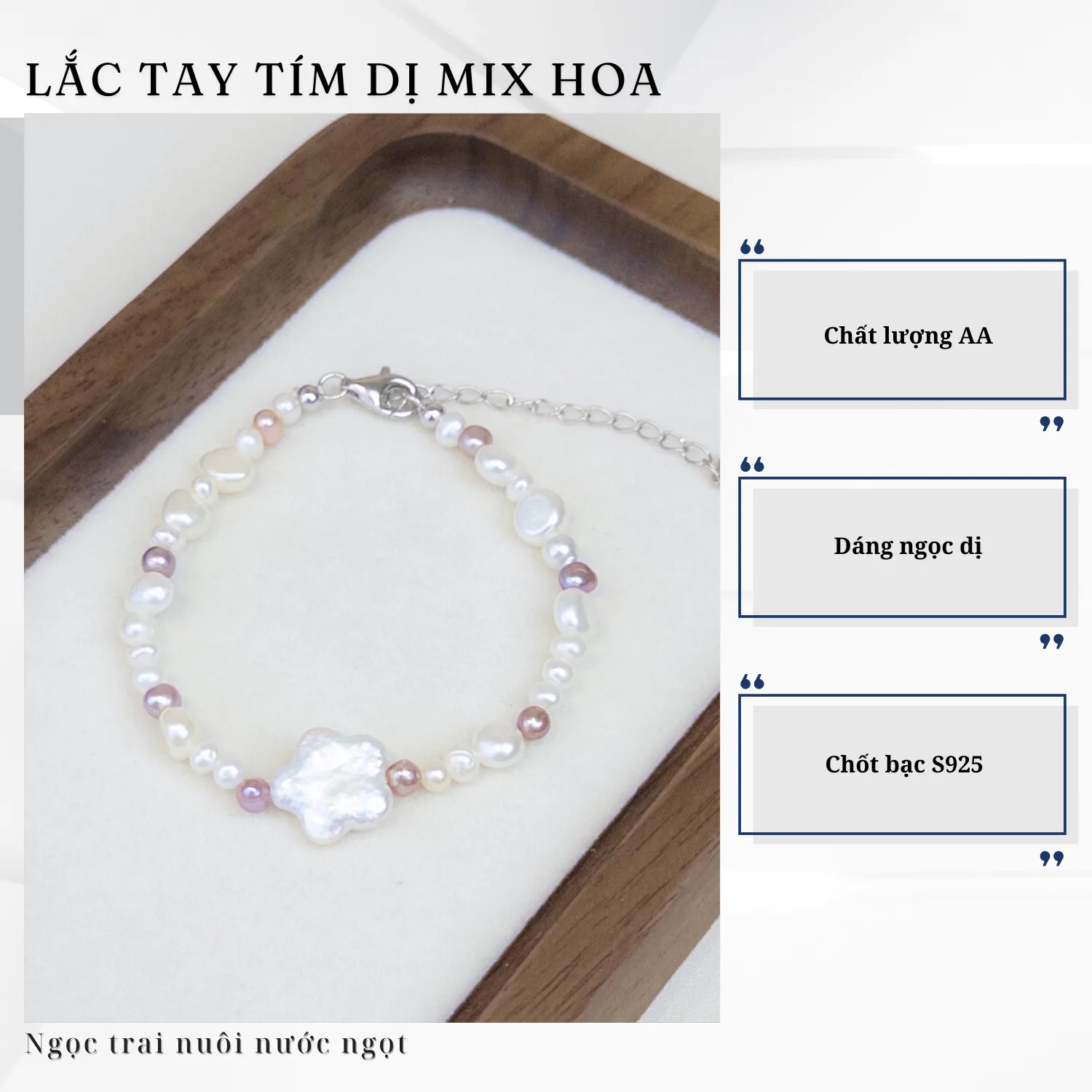 Lắc Tay Ngọc Trai Dị Tím Mix Bông Hoa Viên Chủ - Ảnh 5