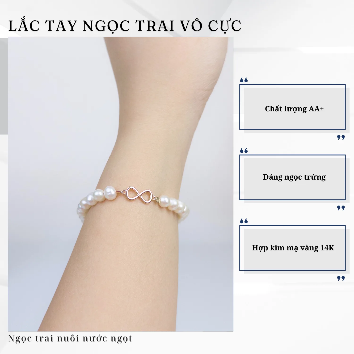 Lắc Tay Ngọc Trai Oval 5-6mm Charm Vô Cực Chốt Dây Rút - Ảnh 3