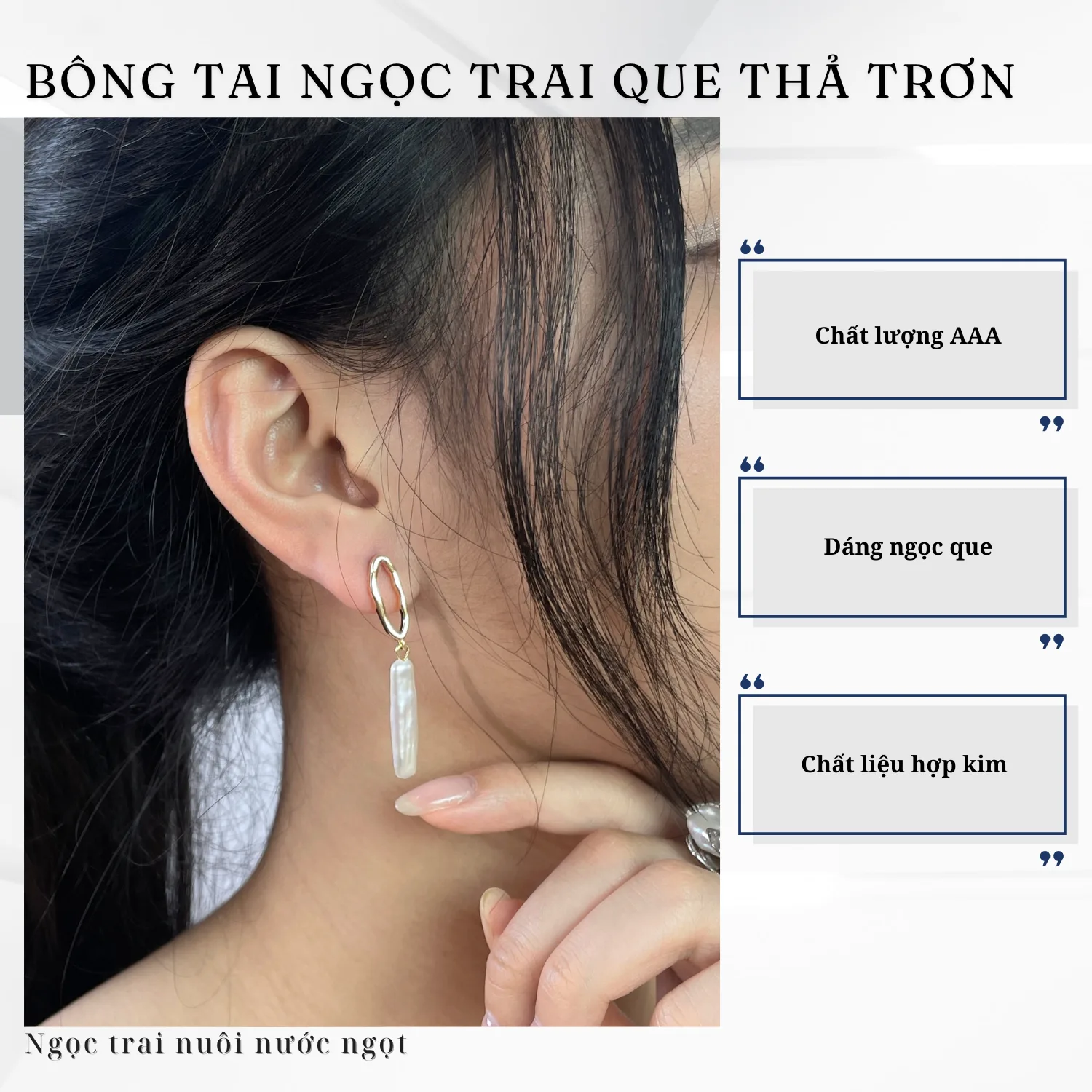Bông Tai Ngọc Trai Hình Que Dáng Thả Dài Trơn - Ảnh 3