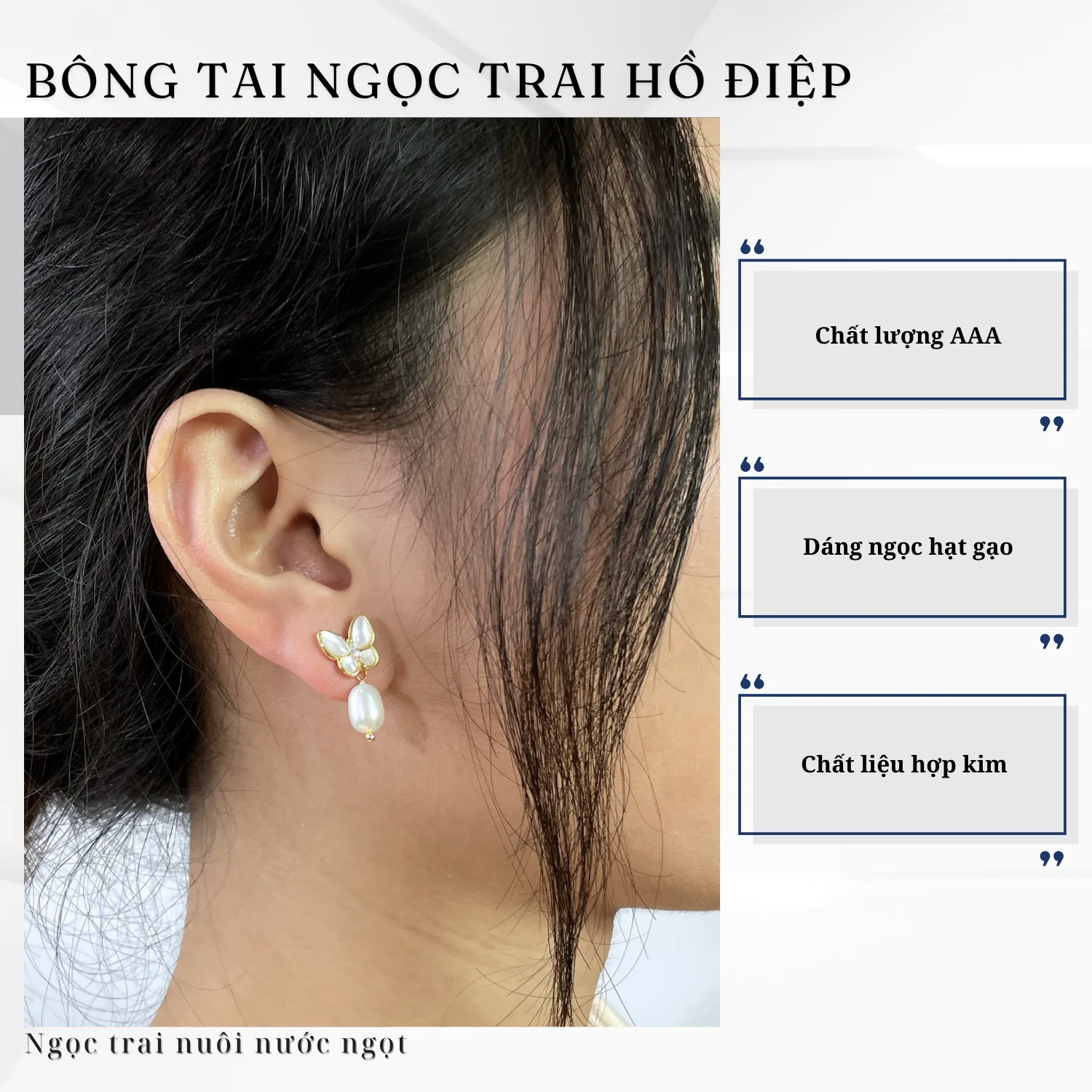 Bông Tai Ngọc Trai Hồ Điệp Dáng Treo Nữ Tính - Ảnh 5