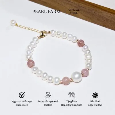 Lắc Tay Ngọc Trai Viên Chủ 9mm Mix Đá Thạch Anh Hồng