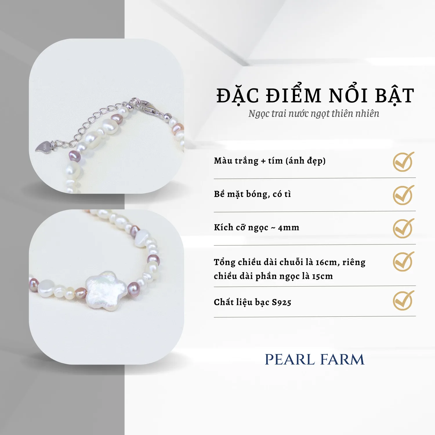 Lắc Tay Ngọc Trai Dị Tím Mix Bông Hoa Viên Chủ - Ảnh 6