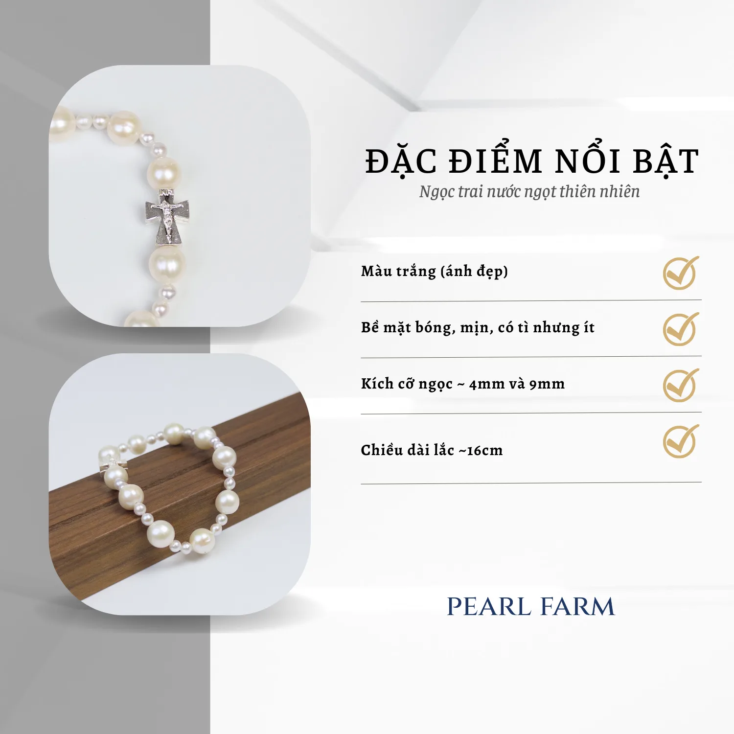 Lắc Tay Ngọc Trai Mân Côi Chữ Thập Thánh Giá Công Giáo Bạc S925 Co Giãn - Ảnh 4
