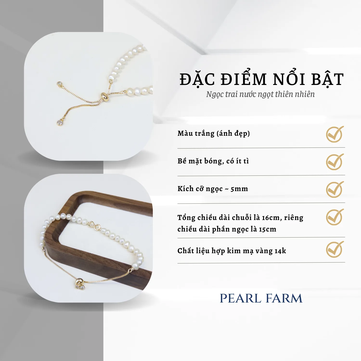 Lắc Tay Ngọc Trai Oval 5-6mm Charm Vô Cực Chốt Dây Rút - Ảnh 4