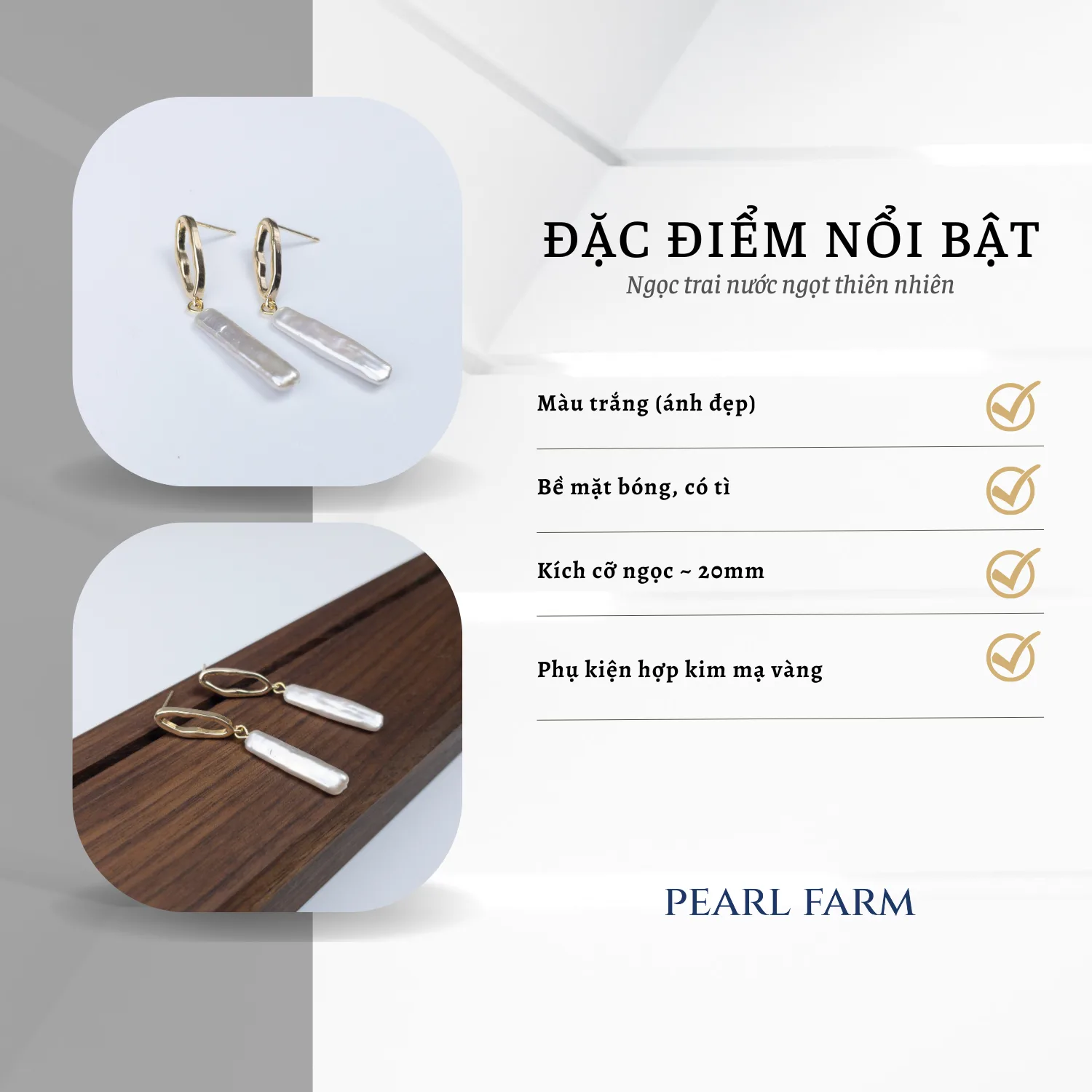 Bông Tai Ngọc Trai Hình Que Dáng Thả Dài Trơn - Ảnh 4