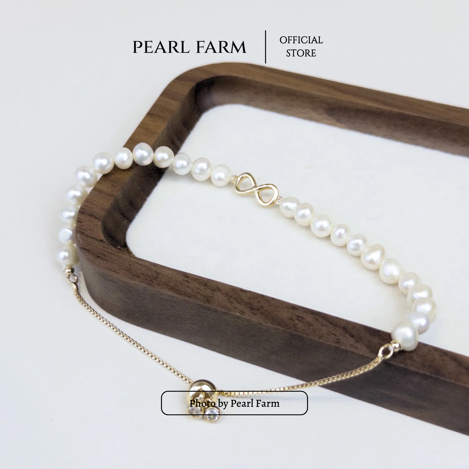 Lắc Tay Ngọc Trai Oval 5-6mm Charm Vô Cực Chốt Dây Rút - Ảnh 5