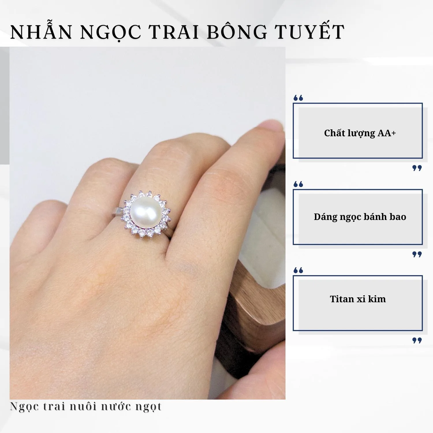 Nhẫn Ngọc Trai Freesize Dáng Bông Tuyết Titan Xi Kim - Ảnh 3