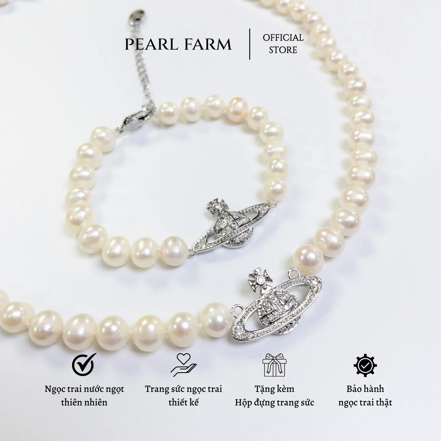 Bộ Trang Sức Ngọc Trai Mặt Charm Vũ Trụ - Ngọc oval 7-8mm