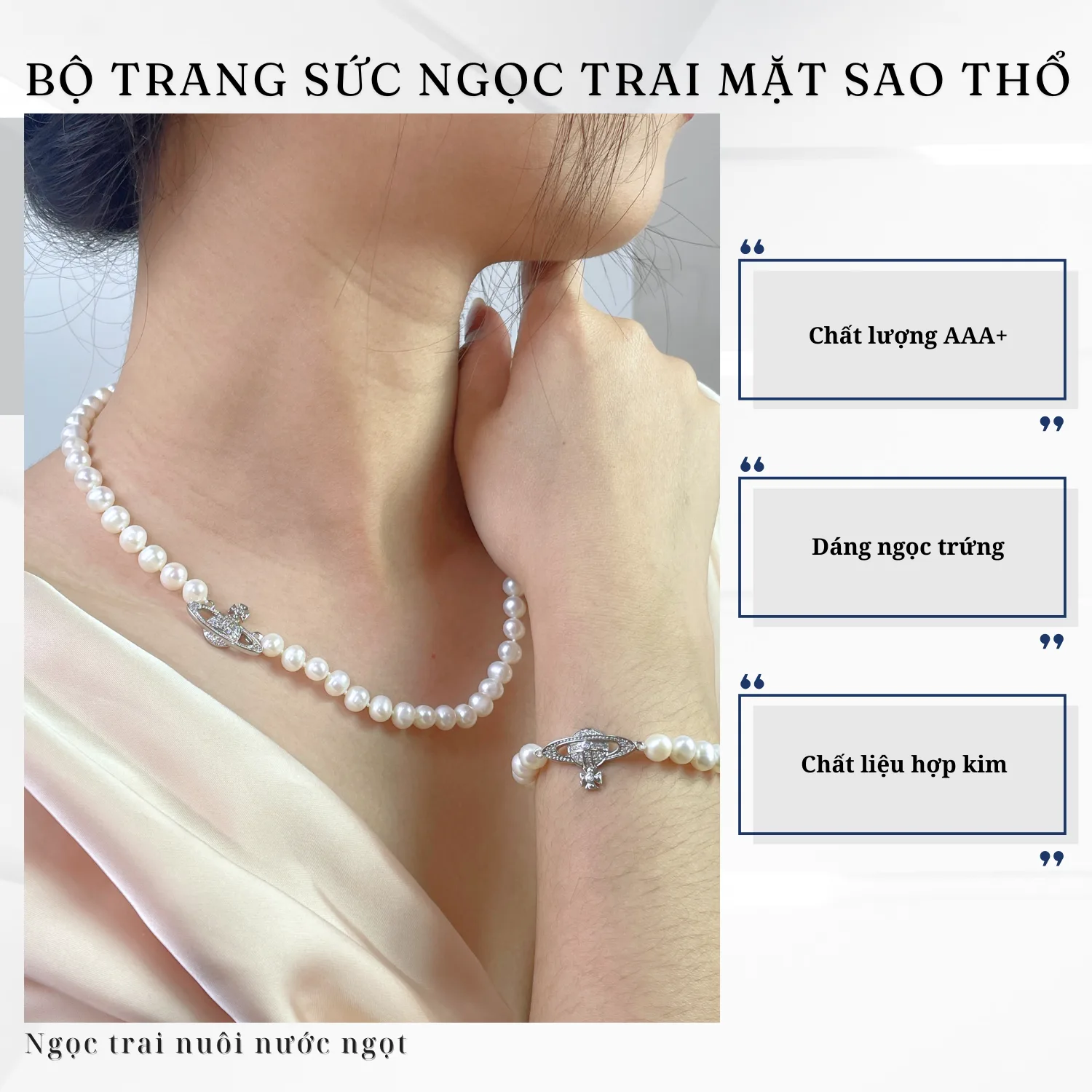 Bộ Trang Sức Ngọc Trai Mặt Charm Vũ Trụ - Ngọc oval 7-8mm - Ảnh 3