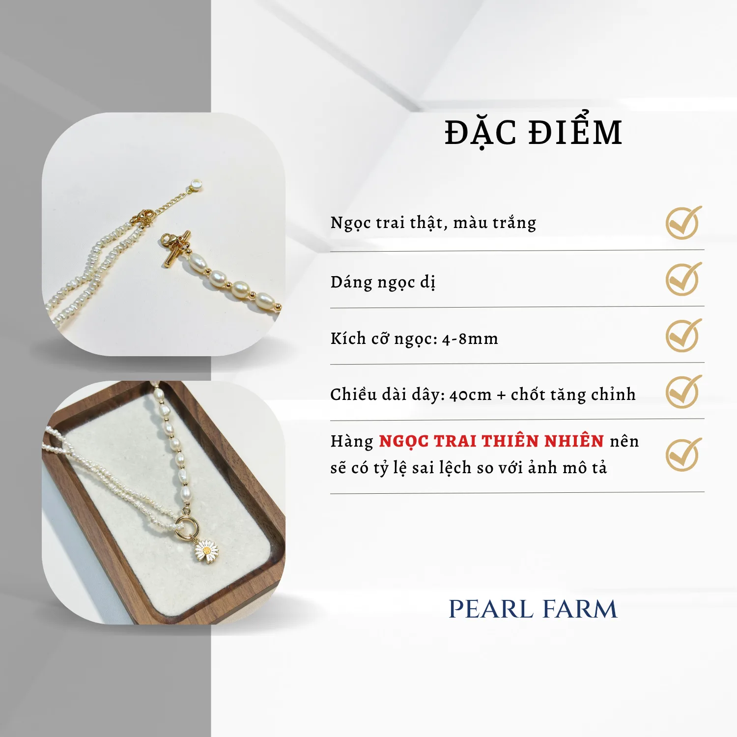 Chuỗi Cổ Ngọc Trai Dị 3in1 Đeo Được 3 Kiểu Mặt Hoa Cúc - Ảnh 3