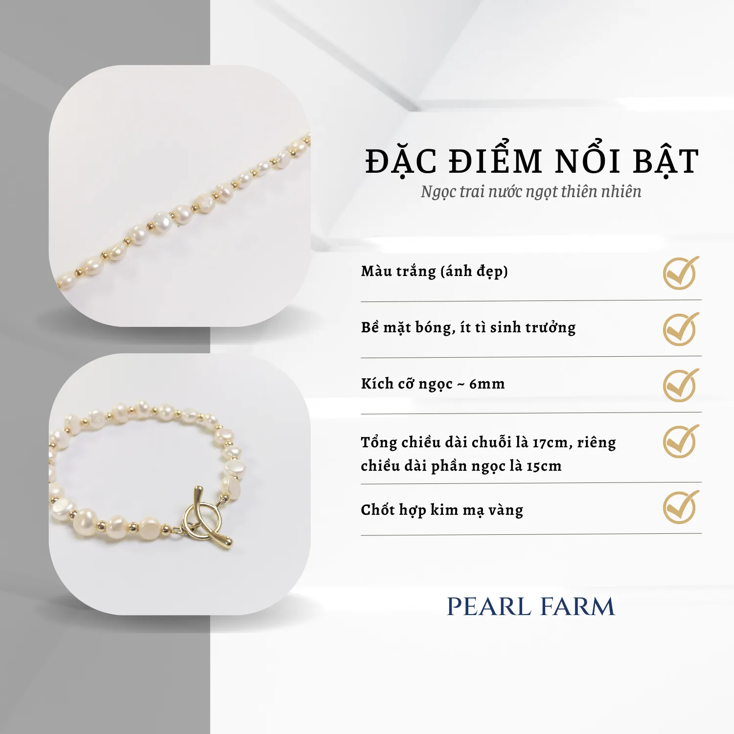 Lắc Tay Ngọc Trai Chốt OT Cong Mix Bi Vàng - Ảnh 4