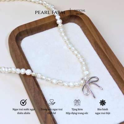 Chuỗi Cổ Ngọc Trai Xu Dị 5-6mm Mix Charm Nơ Titan