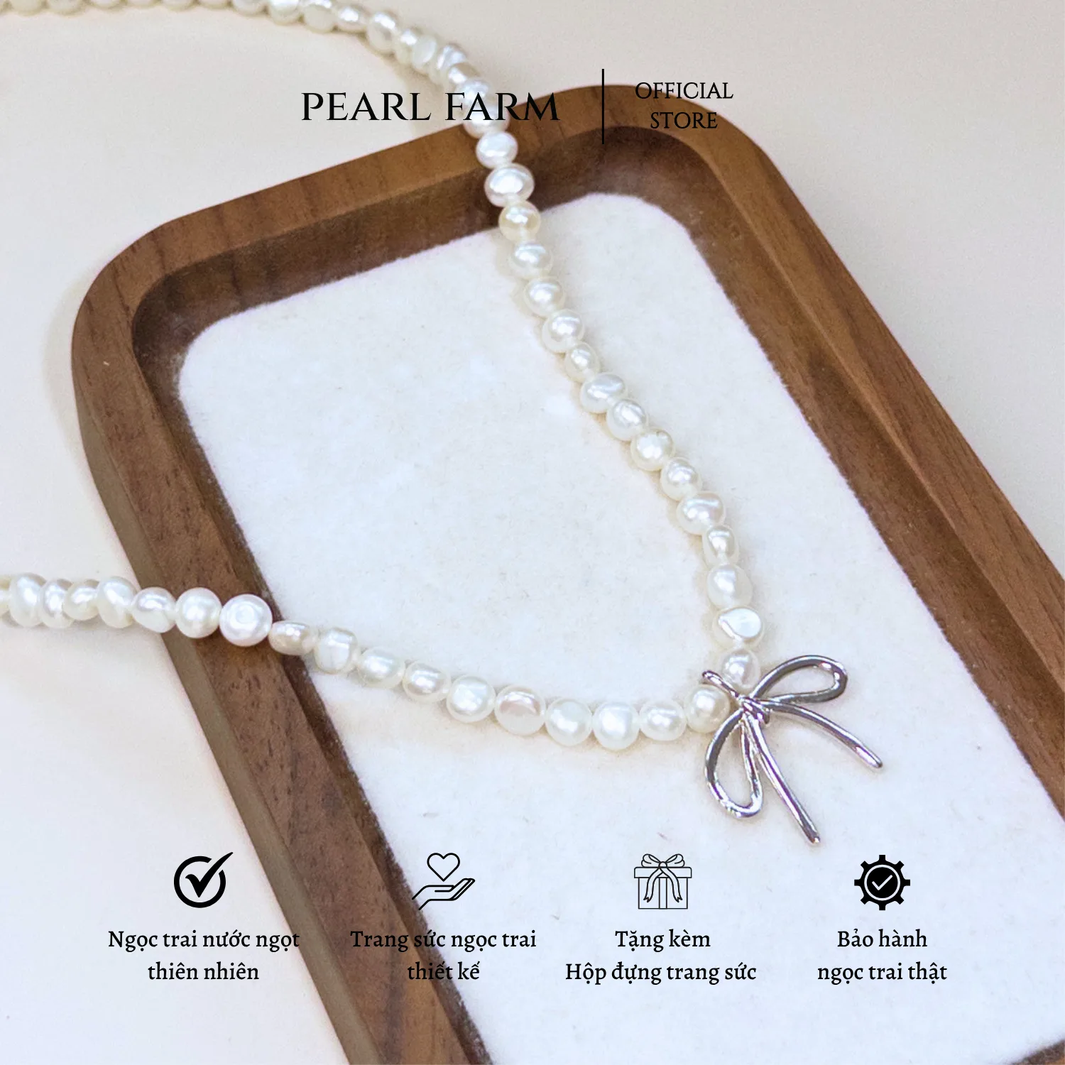 Chuỗi Cổ Ngọc Trai Xu Dị 5-6mm Mix Charm Nơ Titan