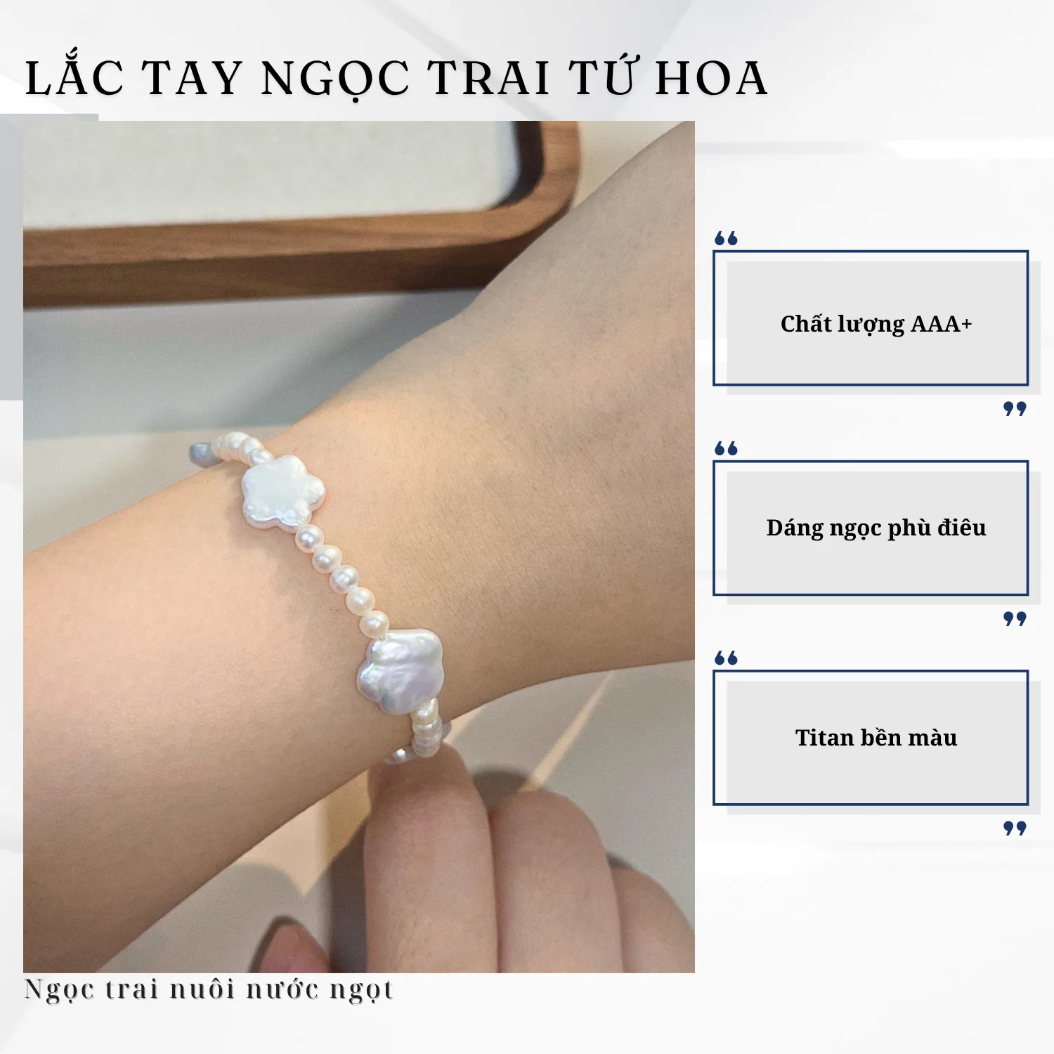 Lắc Tay Ngọc Trai Phù Điêu Tứ Hoa - Ảnh 4