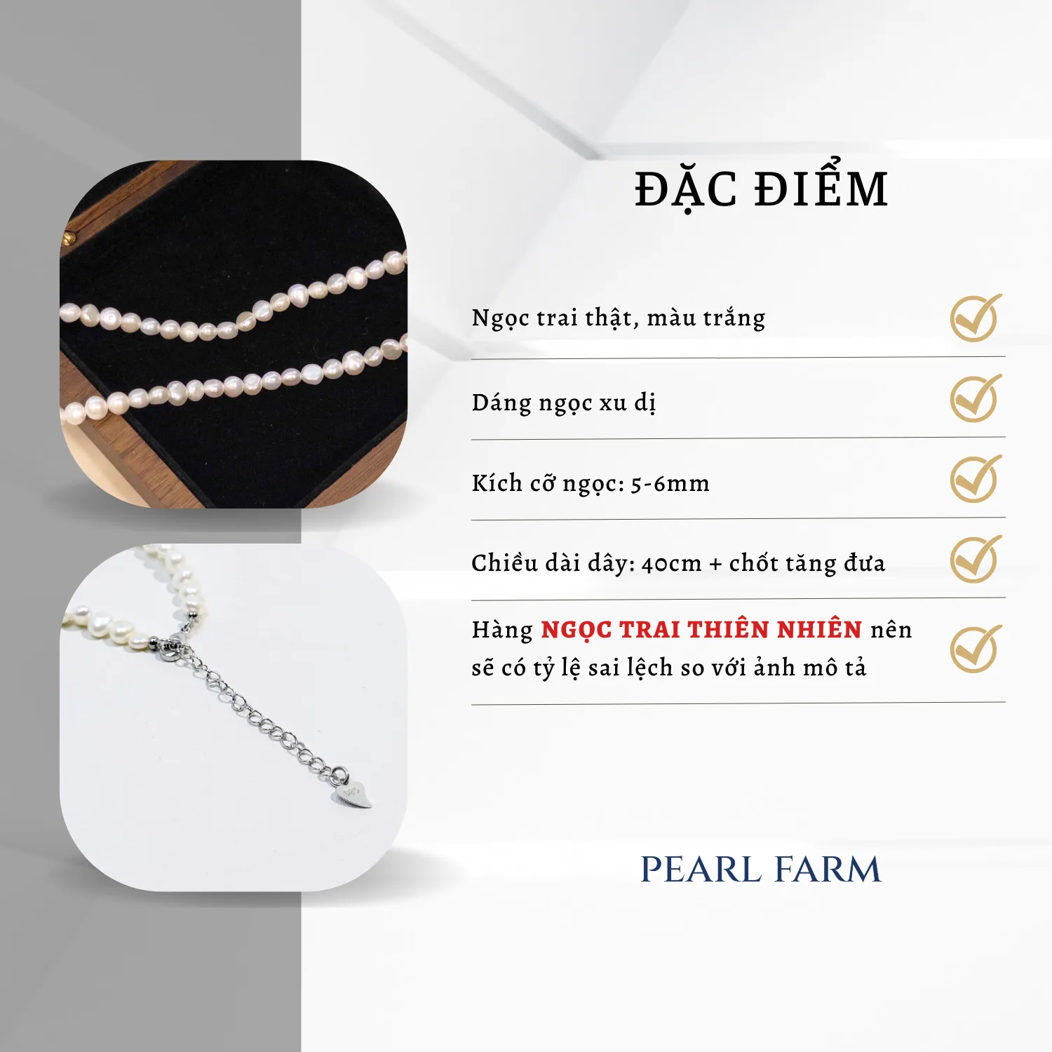 Chuỗi Cổ Ngọc Trai Xu Dị 5-6mm Mix Charm Nơ Titan - Ảnh 3