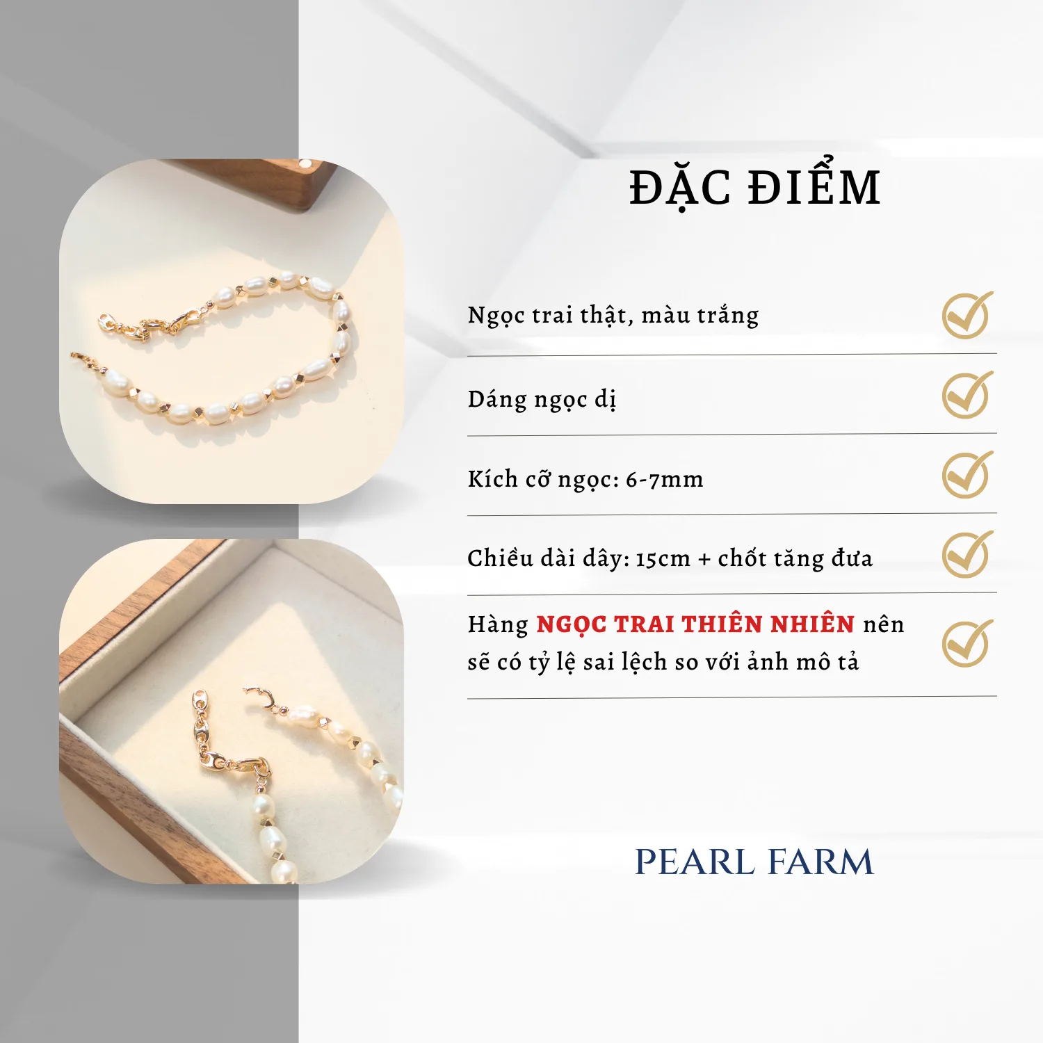 Lắc Tay Ngọc Trai Dị Phối Dây Xích - Ảnh 3
