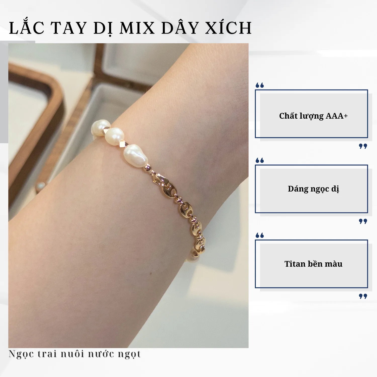 Lắc Tay Ngọc Trai Dị Phối Dây Xích - Ảnh 4