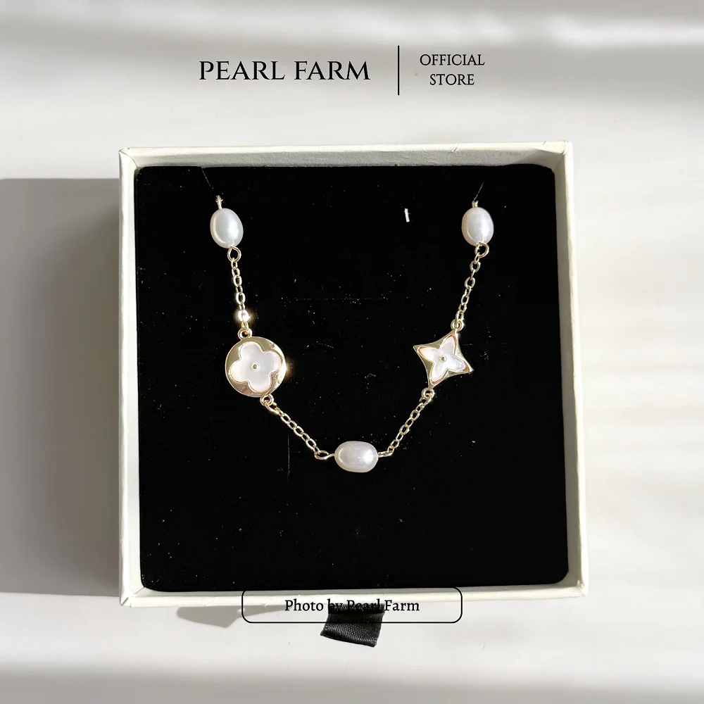 Lắc Tay Ngọc Trai Phối Charm 4 Lá Xà Cừ Titan Mạ Vàng Bền Màu - Ảnh 5