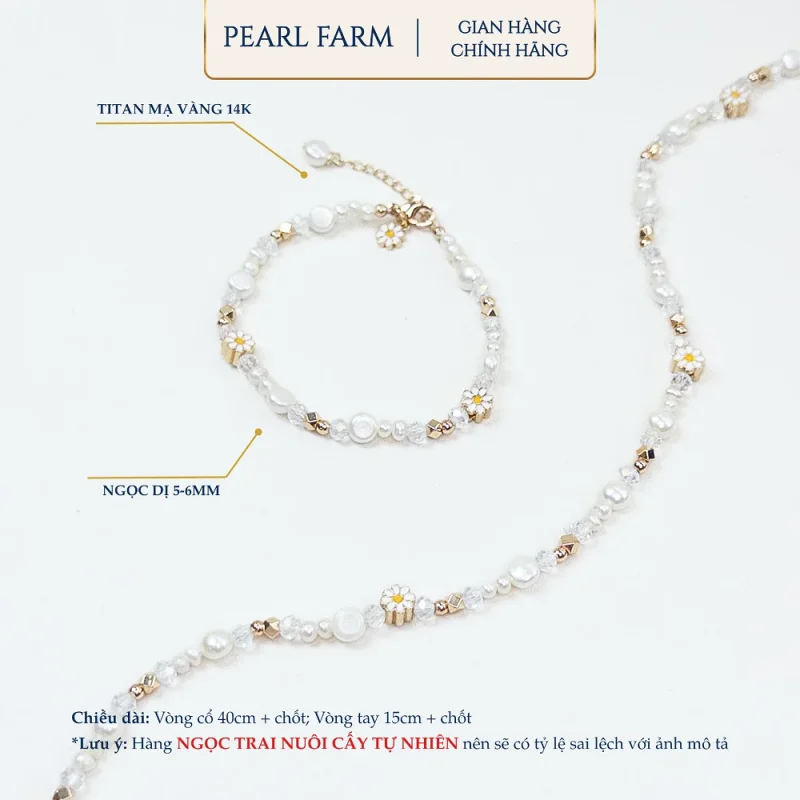 Bộ Chuỗi Ngọc Trai Và Lắc Tay Ngọc Trai Mix Hoa Cúc – CB206