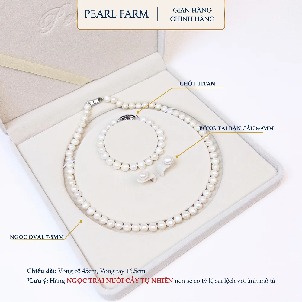 Bộ Vòng Ngọc Trai Trứng 7-8mm Bóng Mịn Cao Ít Tì Tự Nhiên - S01 - Ảnh 2