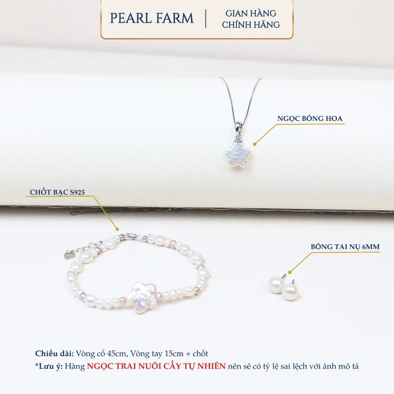 Bộ 3 Món Hoa/Sao Bạc Nụ Bán Cầu 6mm Pearl Farm – CB305