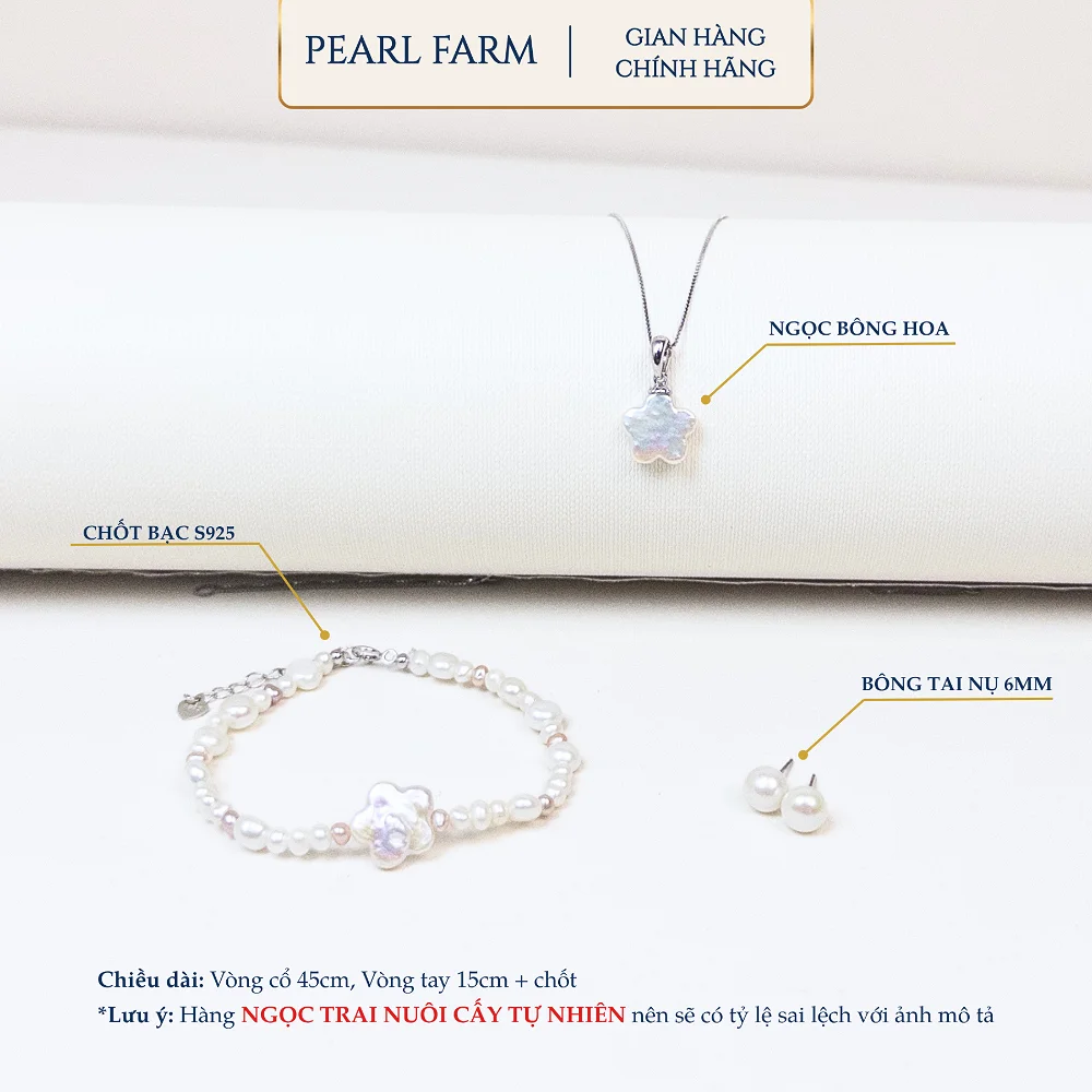 Bộ 3 Món Hoa/Sao Bạc Nụ Bán Cầu 6mm Pearl Farm - CB305 - Ảnh 2