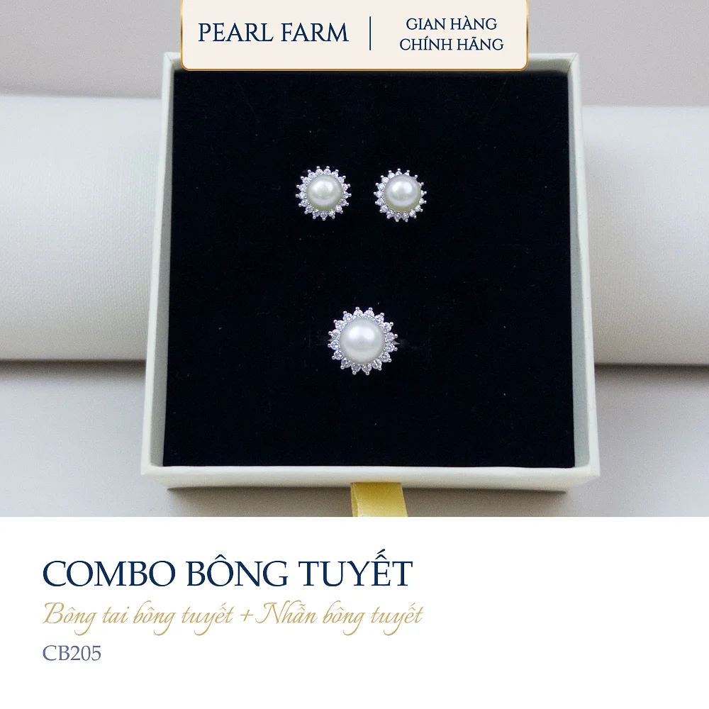 Bộ Bông Tai Và Nhẫn Ngọc Trai Dáng Bông Tuyết Ngọc Trai - CB205