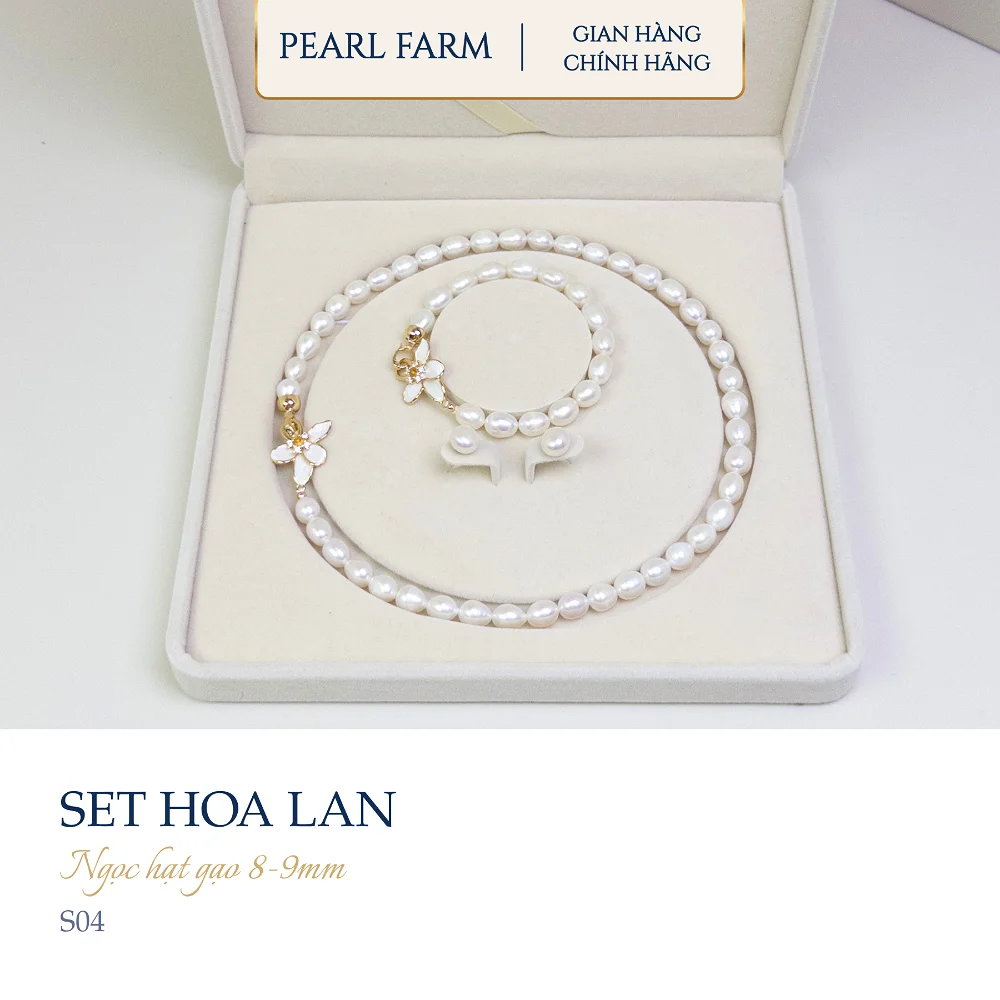 Bộ Trang Sức Ngọc Trai Hoa Lan Ngọc Gạo 8-9mm - S04
