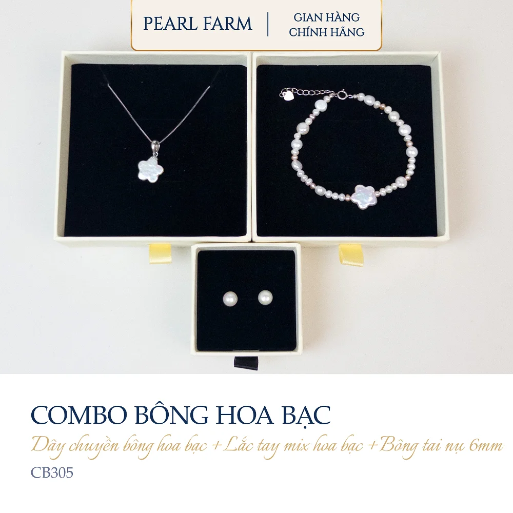 Bộ 3 Món Hoa/Sao Bạc Nụ Bán Cầu 6mm Pearl Farm - CB305
