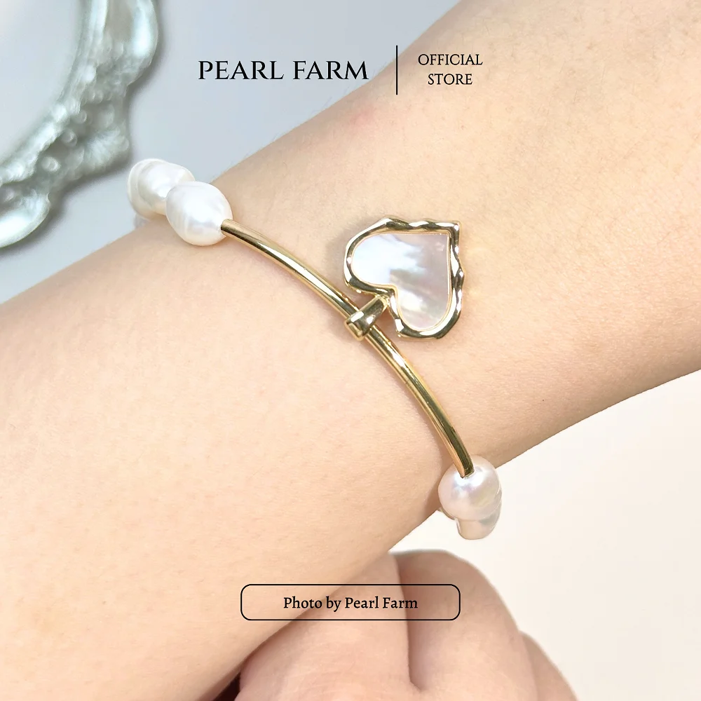 Lắc Tay Ngọc Trai Dáng Dị 8-9mm Phối Charm TRÁI TIM Khóa Nam Châm Titan Bền Màu - Ảnh 3