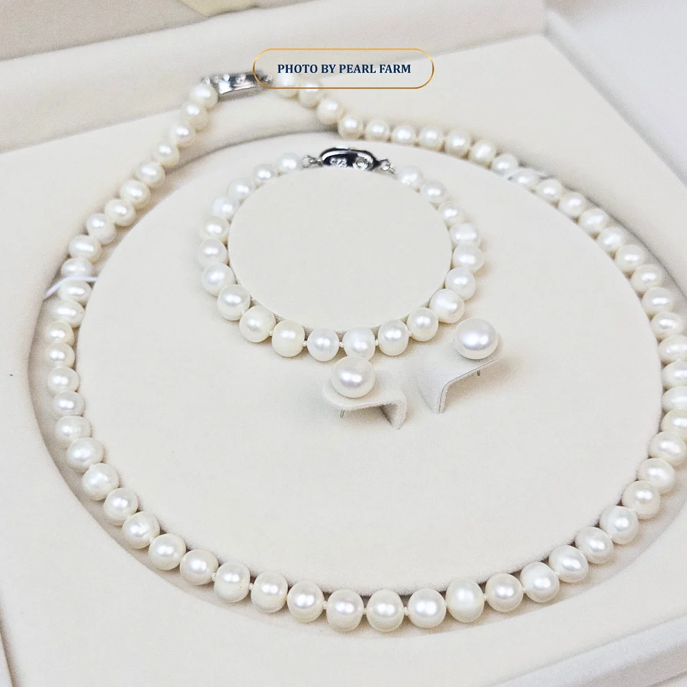 Bộ Vòng Ngọc Trai Trứng 7-8mm Bóng Mịn Cao Ít Tì Tự Nhiên - S01 - Ảnh 6