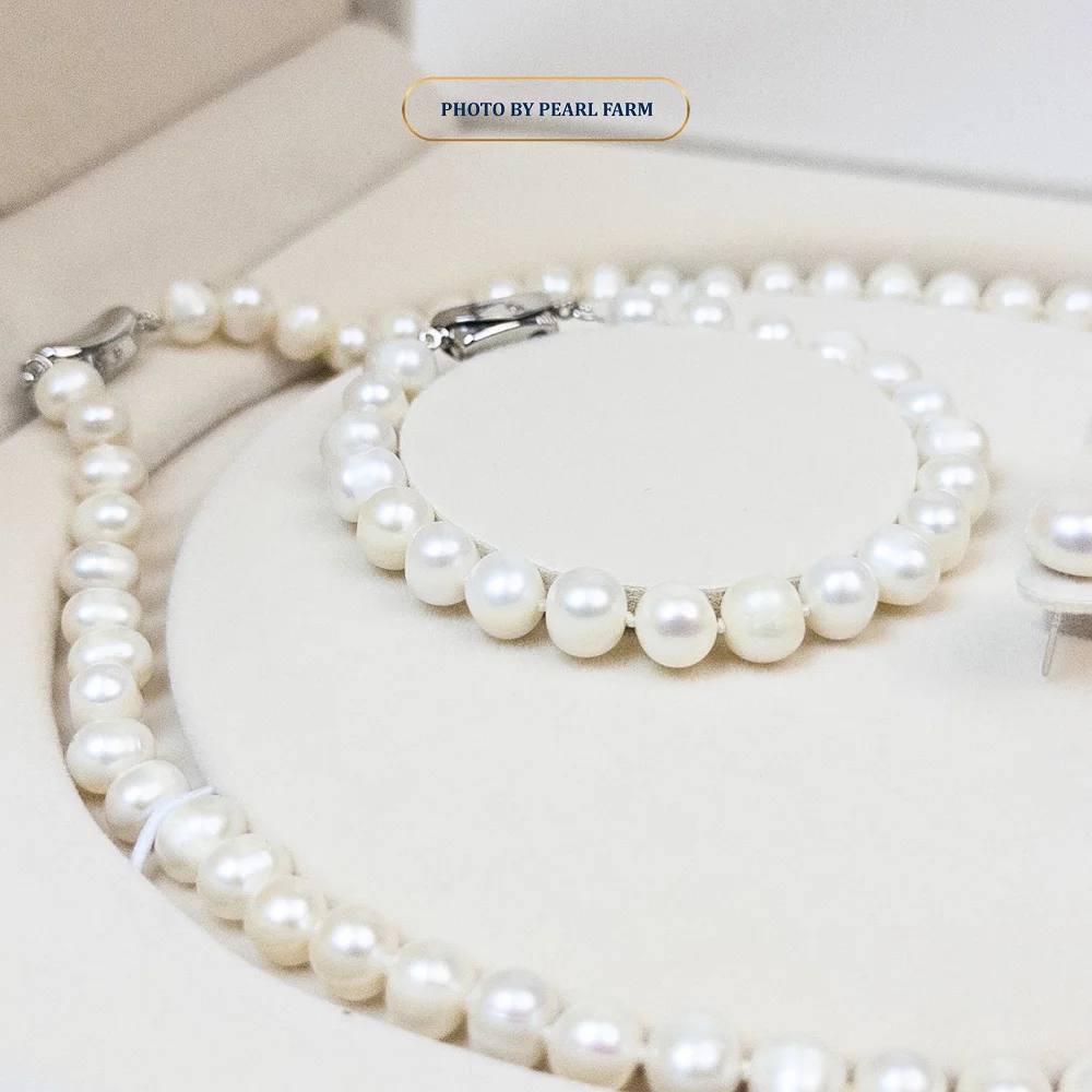 Bộ Vòng Ngọc Trai Trứng 7-8mm Bóng Mịn Cao Ít Tì Tự Nhiên - S01 - Ảnh 5