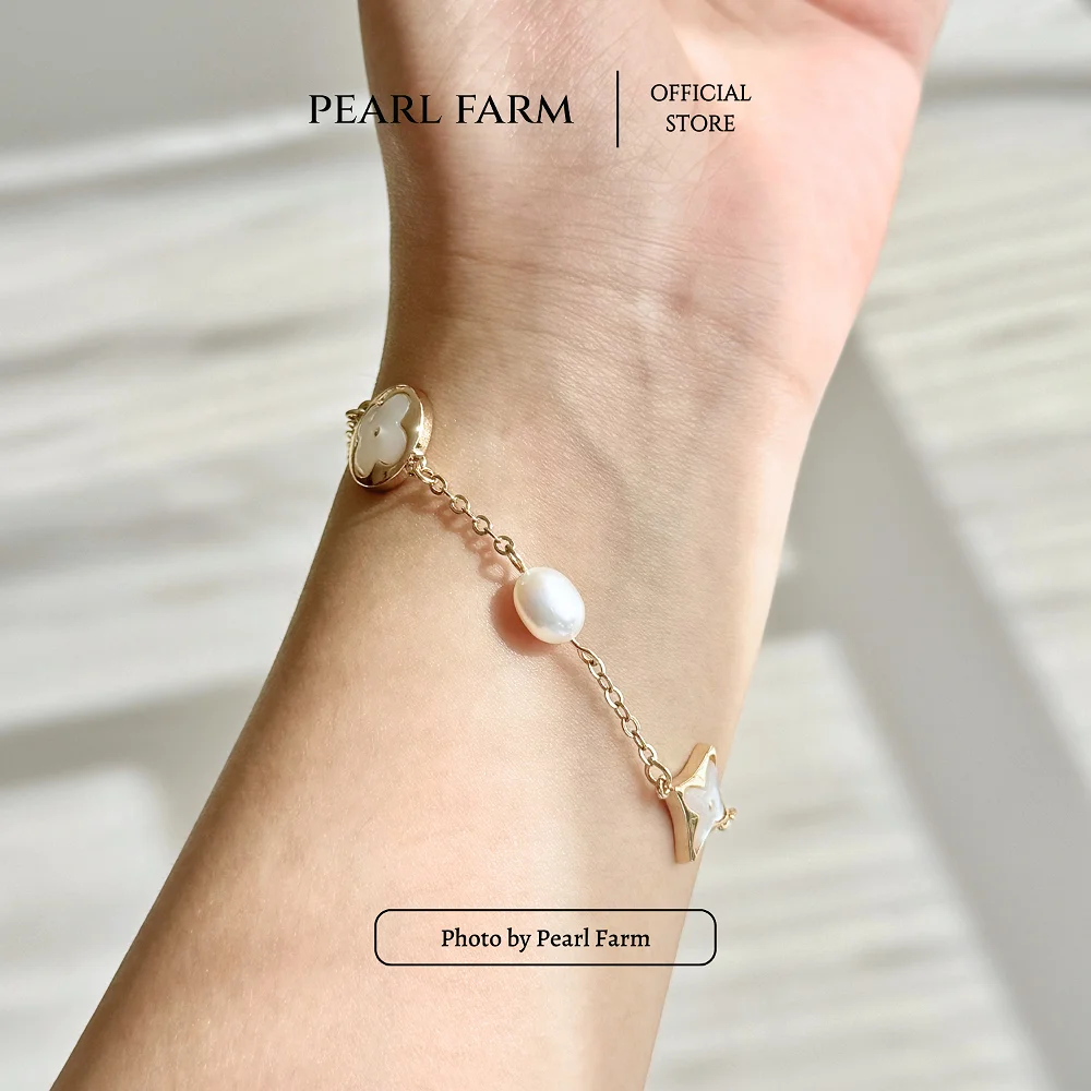 Lắc Tay Ngọc Trai Phối Charm 4 Lá Xà Cừ Titan Mạ Vàng Bền Màu - Ảnh 2