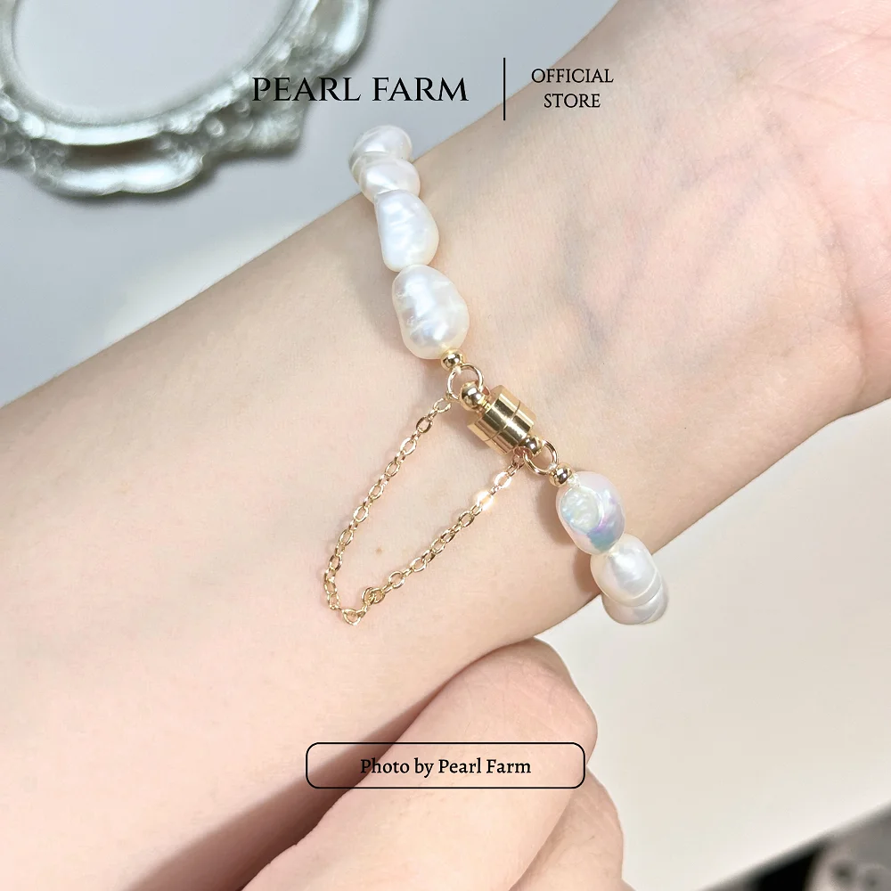 Lắc Tay Ngọc Trai Dáng Dị 8-9mm Phối Charm TRÁI TIM Khóa Nam Châm Titan Bền Màu - Ảnh 4