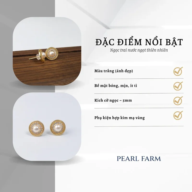 Bông Tai Ngọc Trai Dáng Trống Đồng Cỡ Lớn