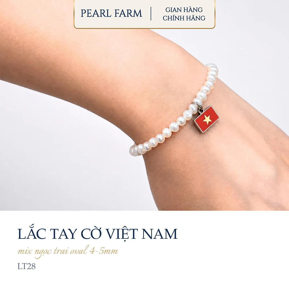 Lắc Tay Ngọc Trai Oval 4-5mm CÓ TÌ Mix Charm Cờ Việt Nam - Ảnh 2
