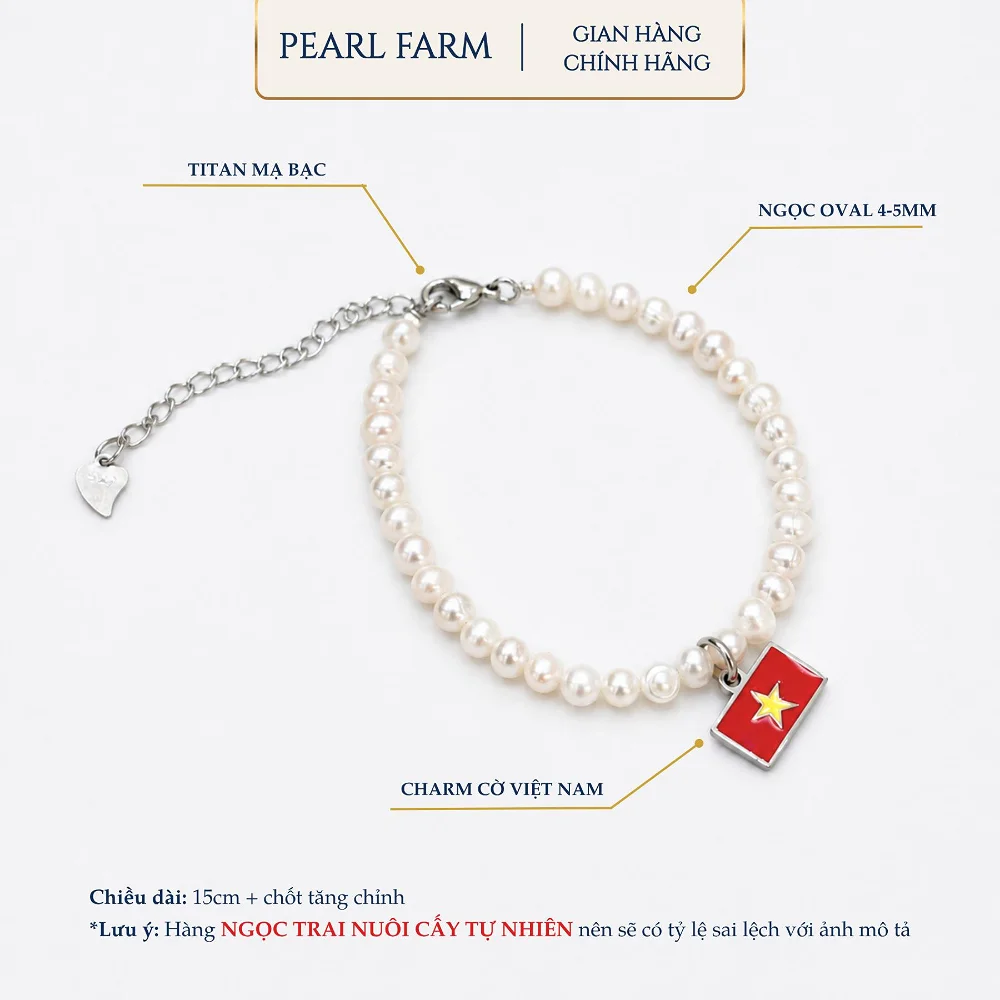 Lắc Tay Ngọc Trai Oval 4-5mm CÓ TÌ Mix Charm Cờ Việt Nam - Ảnh 4