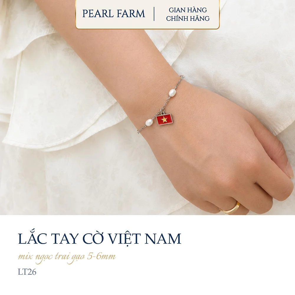 Lắc Tay Ngọc Trai Mix Charm Cờ Việt Nam Ngọc Hạt Gạo 5-6mm - Ảnh 3